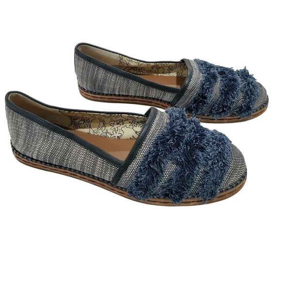 Ellen DeGeneres Nolana Flats Womens Size 6.5 Blue Fluffy Slip On Leather Boho - Picture 1 of 8
